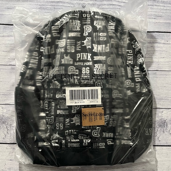 Victoria Secret PINK Backpack Black with Silver Logo - Picture 5 of 8